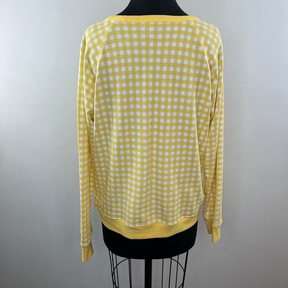 DRAPER JAMES Yellow White Gingham Plaid Crew Neck Raglan Sleeve Pullover Top L - Picture 5 of 9